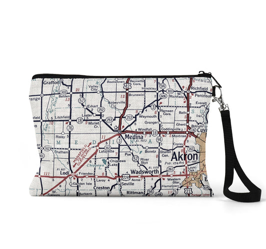 Medina Ohio map wristlet travel pouch