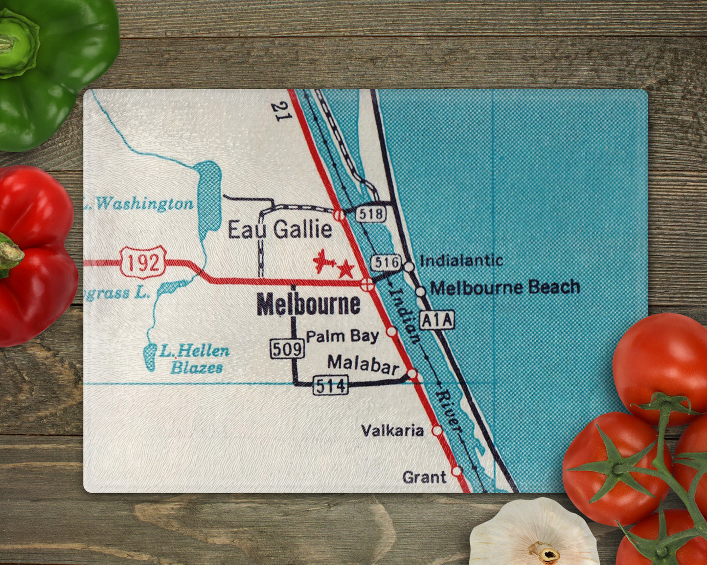 Melbourne Florida Vintage Map Glass Cutting Board