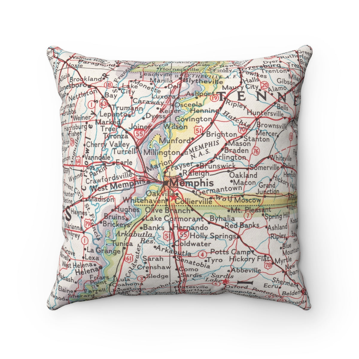 Memphis Tennessee vintage map pillow