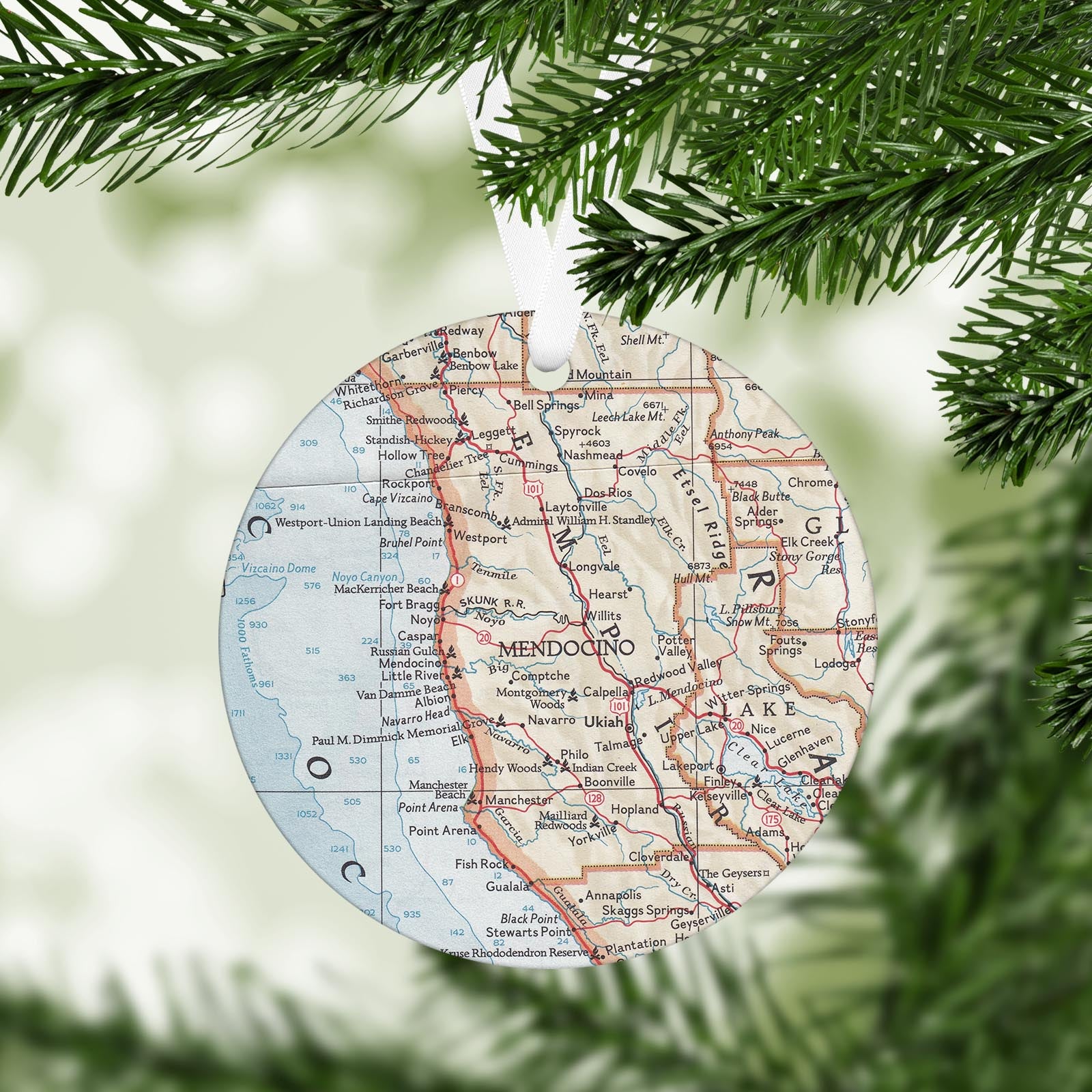 Mendocino California Vintage Map Ornament
