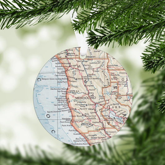 Mendocino California Vintage Map Ornament