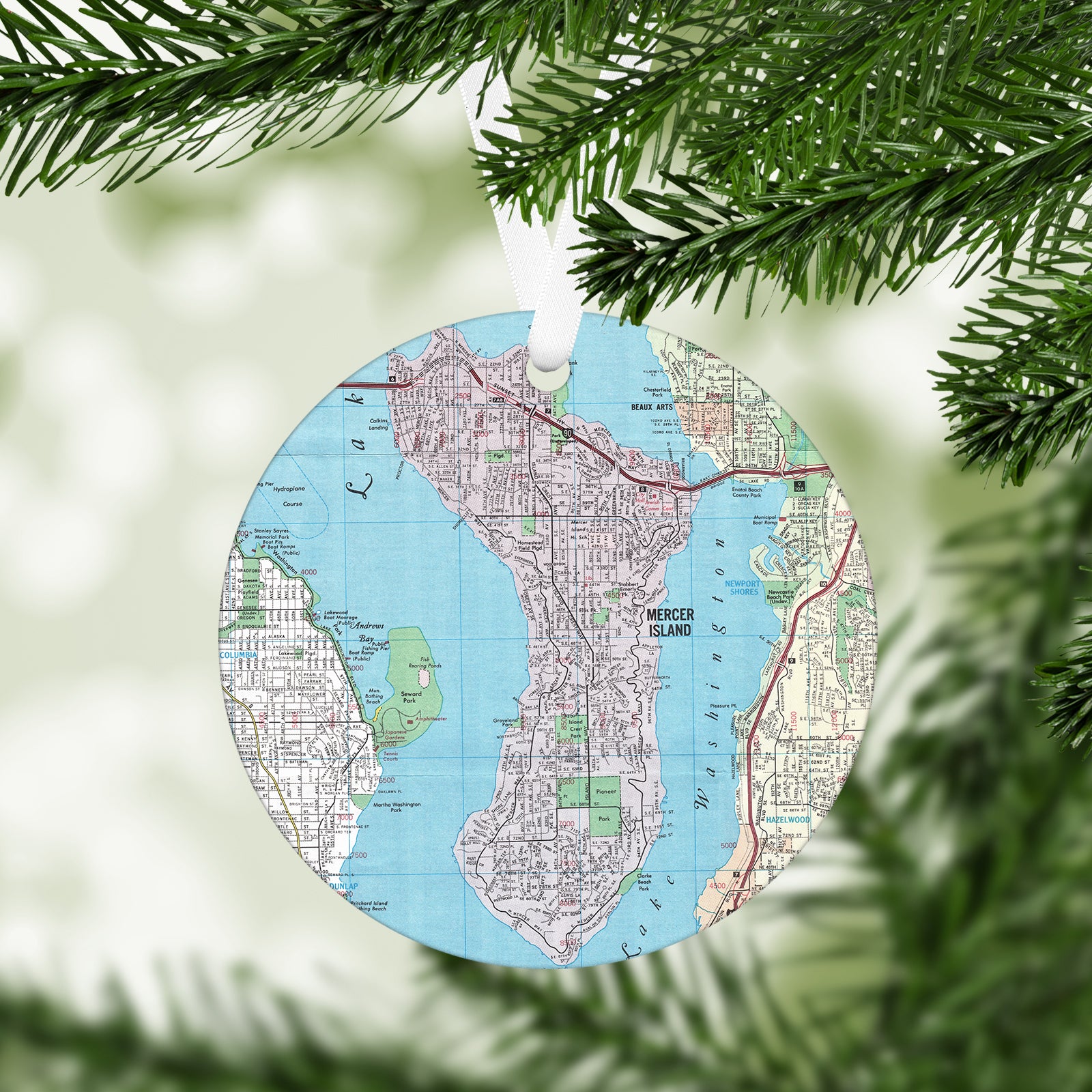 Mercer Island Washington Vintage Map Ornament