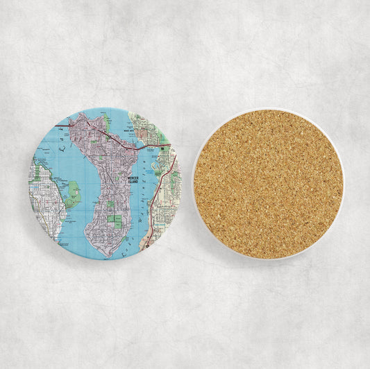 Mercer Island Washington Map Coasters | Set of 4 Vintage Mercer Island Washington Drink Coasters | Travel-Inspired Home Decor