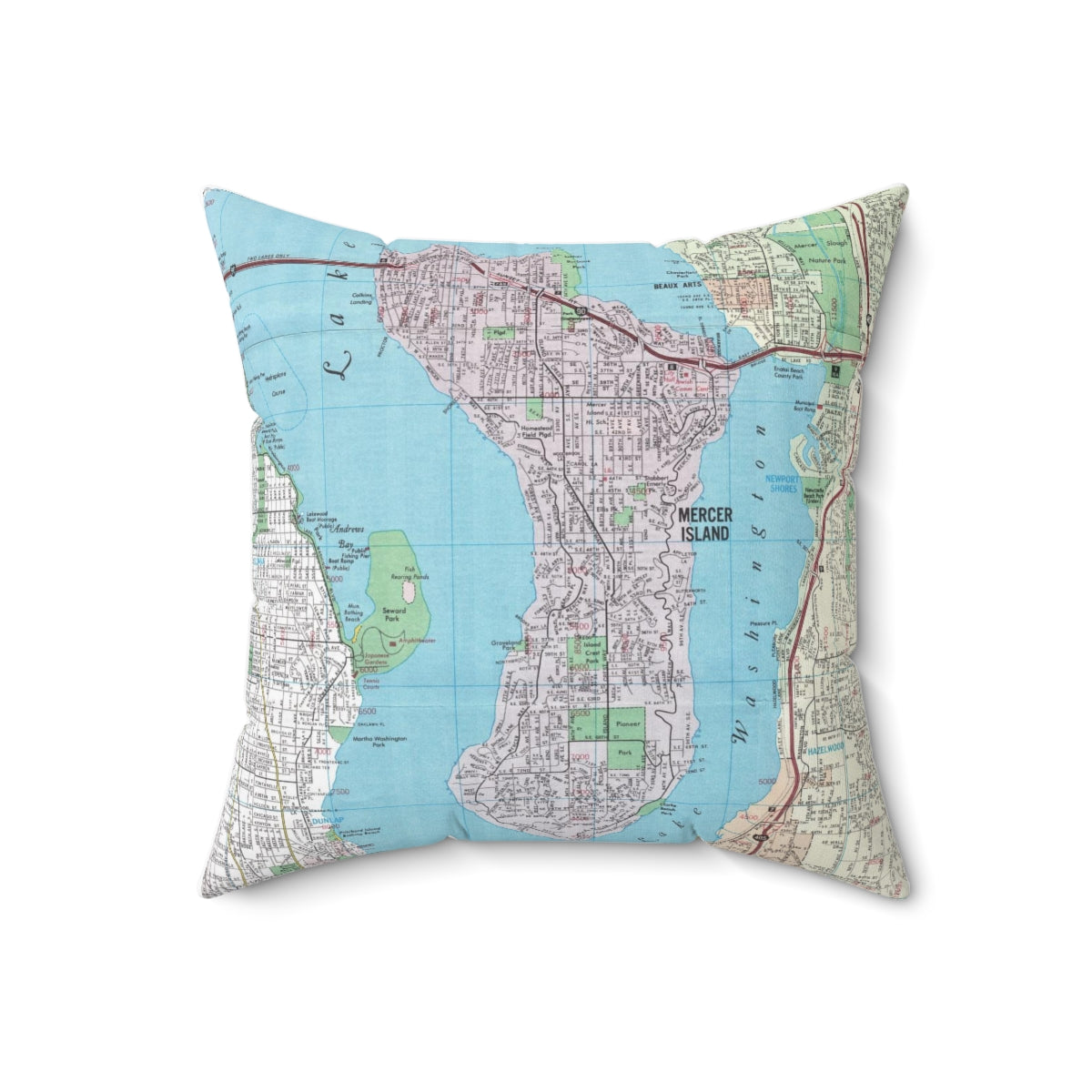 Mercer Island Washington vintage map pillow