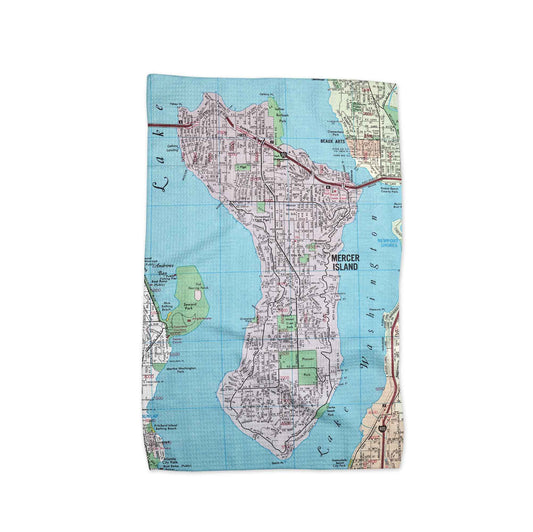 Mercer Island Washington Map Tea Towel | Waffle-Weave Kitchen Towel Gift