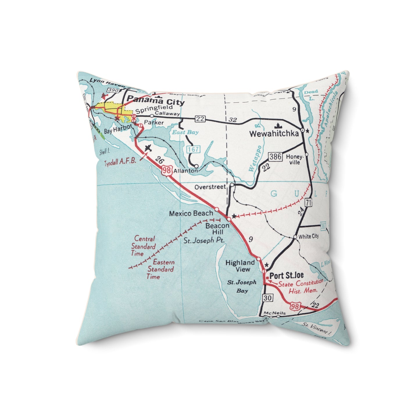 Mexico Beach Florida vintage map pillow