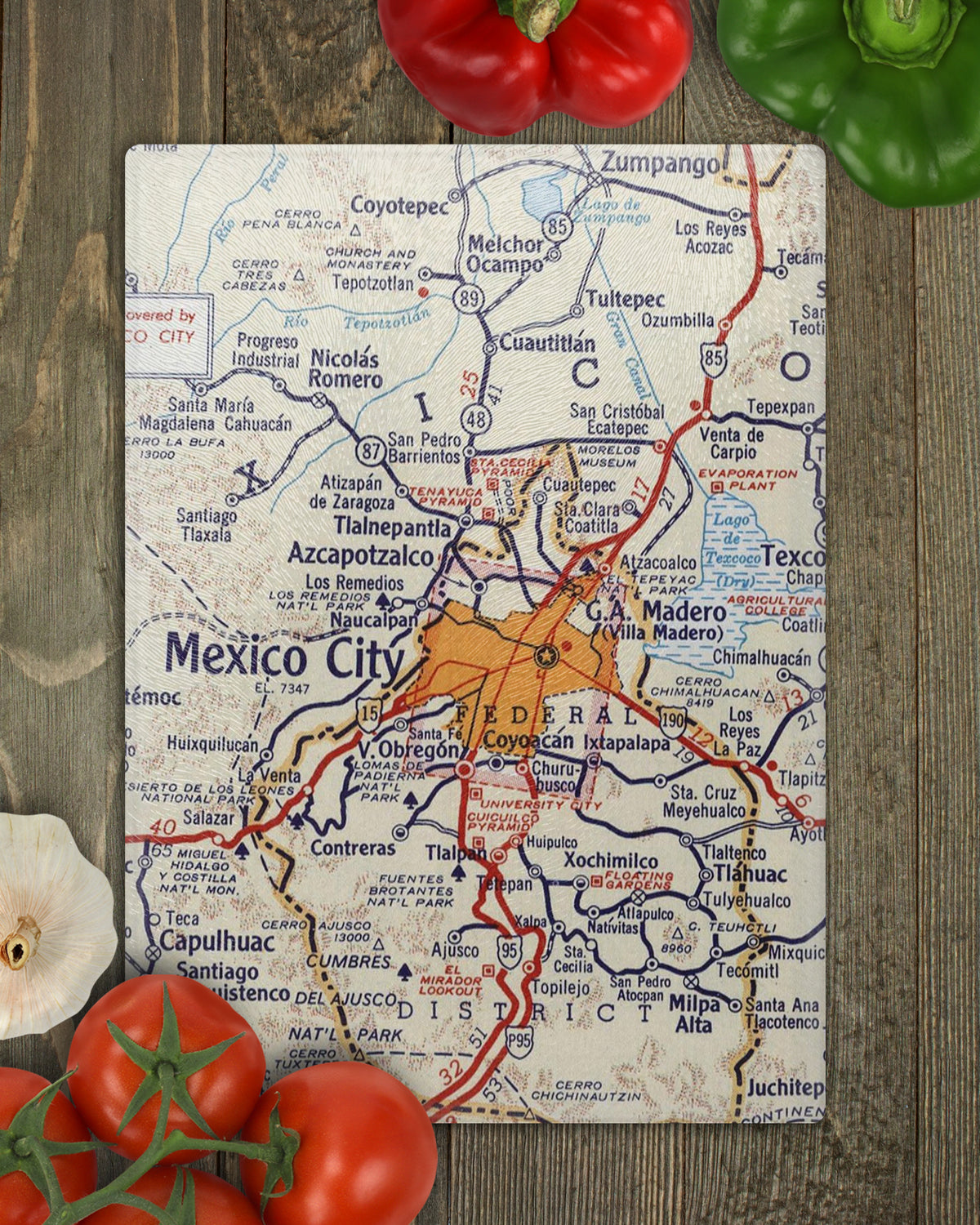 Mexico City Vintage Map Glass Cutting Board | Travel Gift