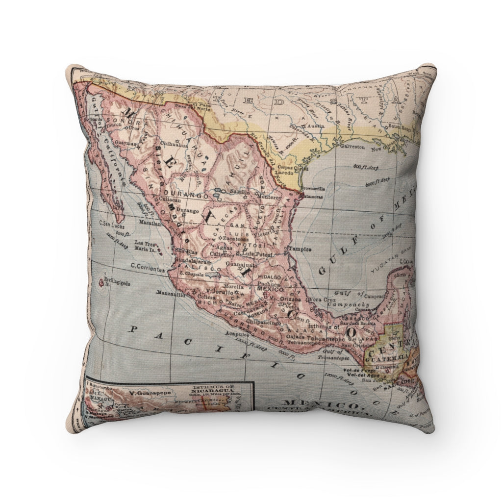 Mexico vintage map pillow