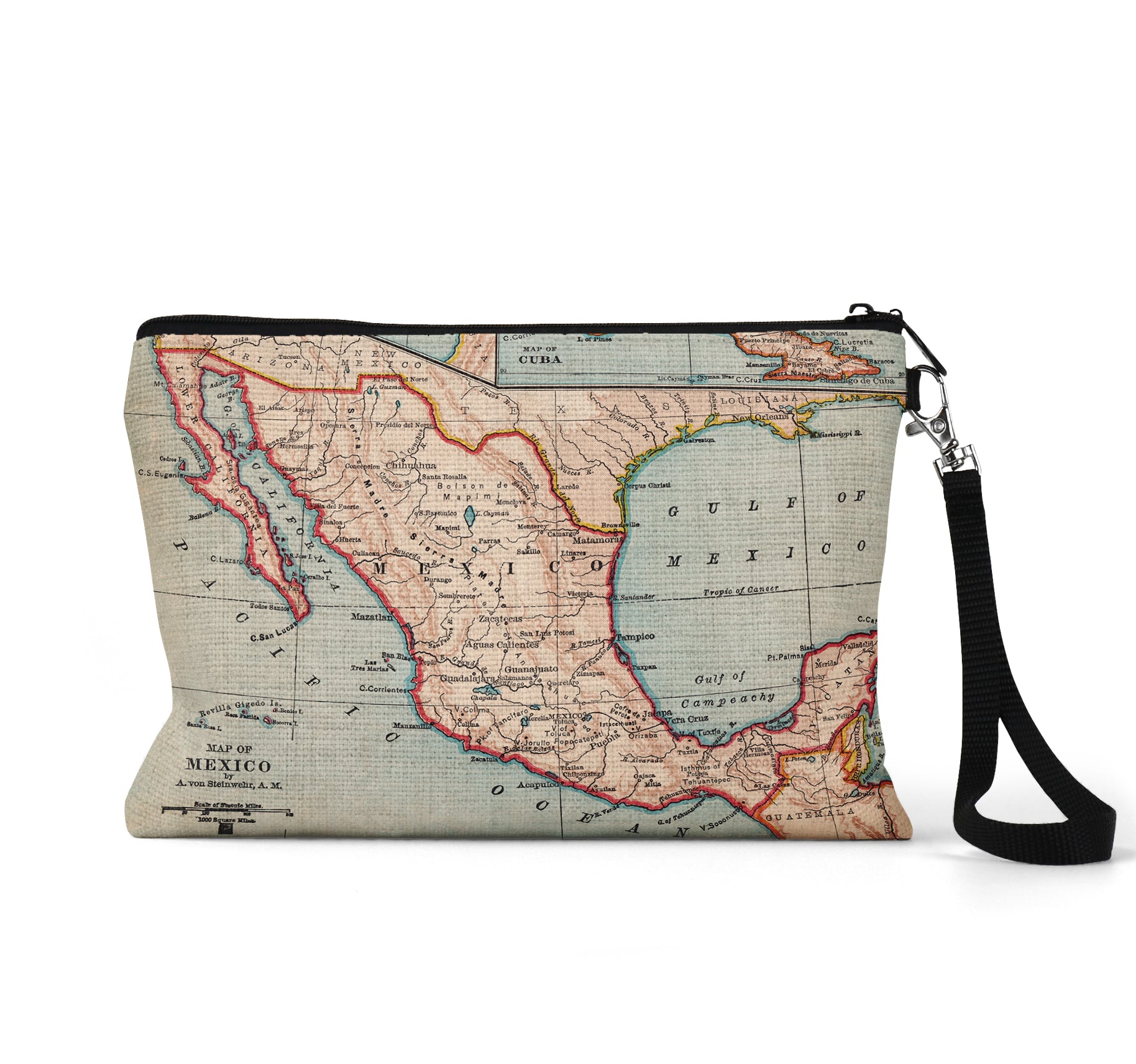 Mexico map wristlet travel pouch