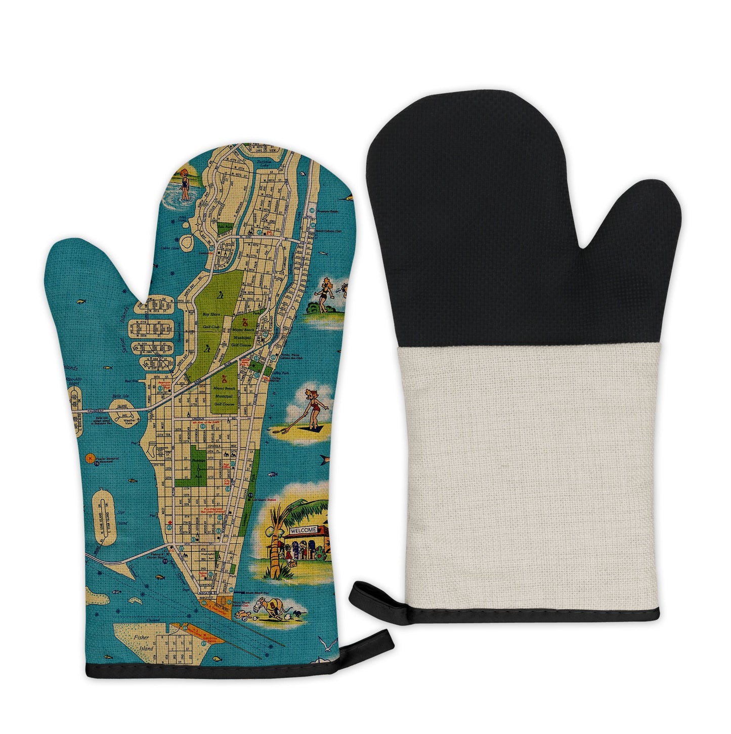 Miami Beach, Florida Map Oven Mitt | Vintage-Inspired Kitchen Gift