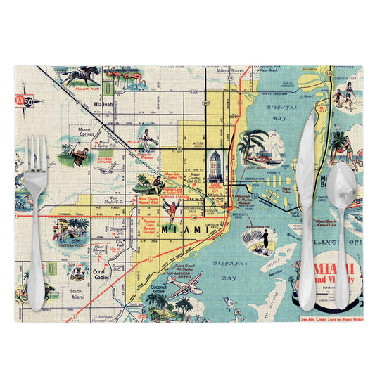 Miami Florida Vintage Map Placemats Set of 4