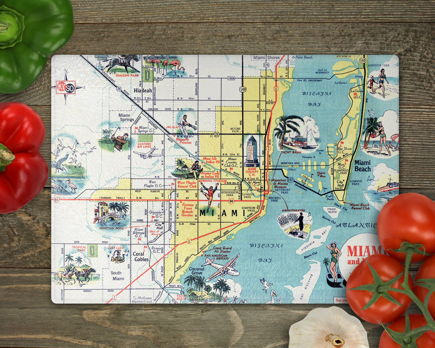 Miami Florida Map Cutting Board | Travel Gift | Kitchen Decor