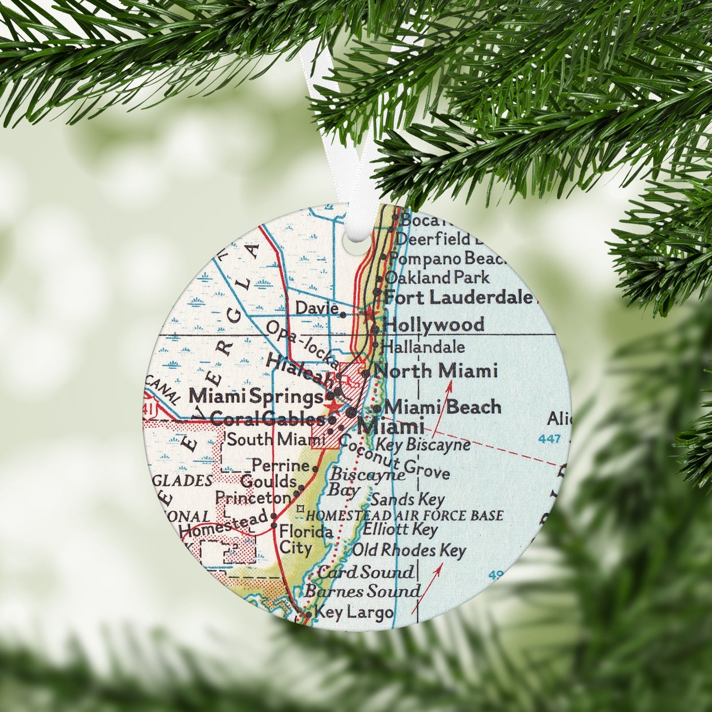 Miami Florida Vintage Map Ornament
