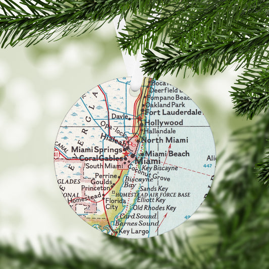 Miami Florida Vintage Map Ornament