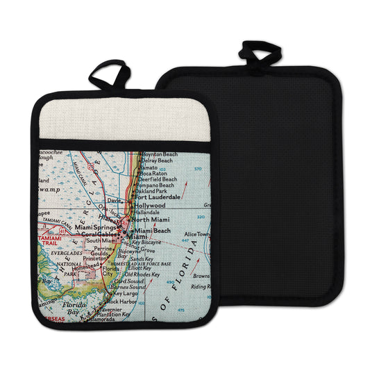 Miami Florida vintage map hot pad kitchen decor