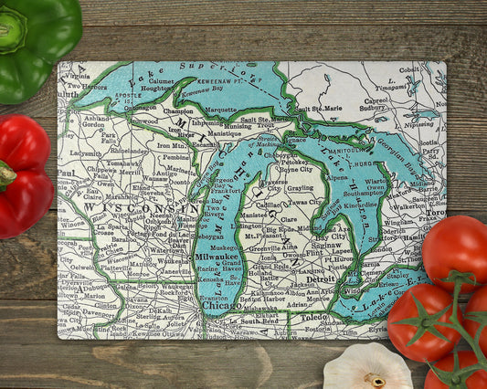 Michigan Map Cutting Board | Vintage Map Kitchen Decor