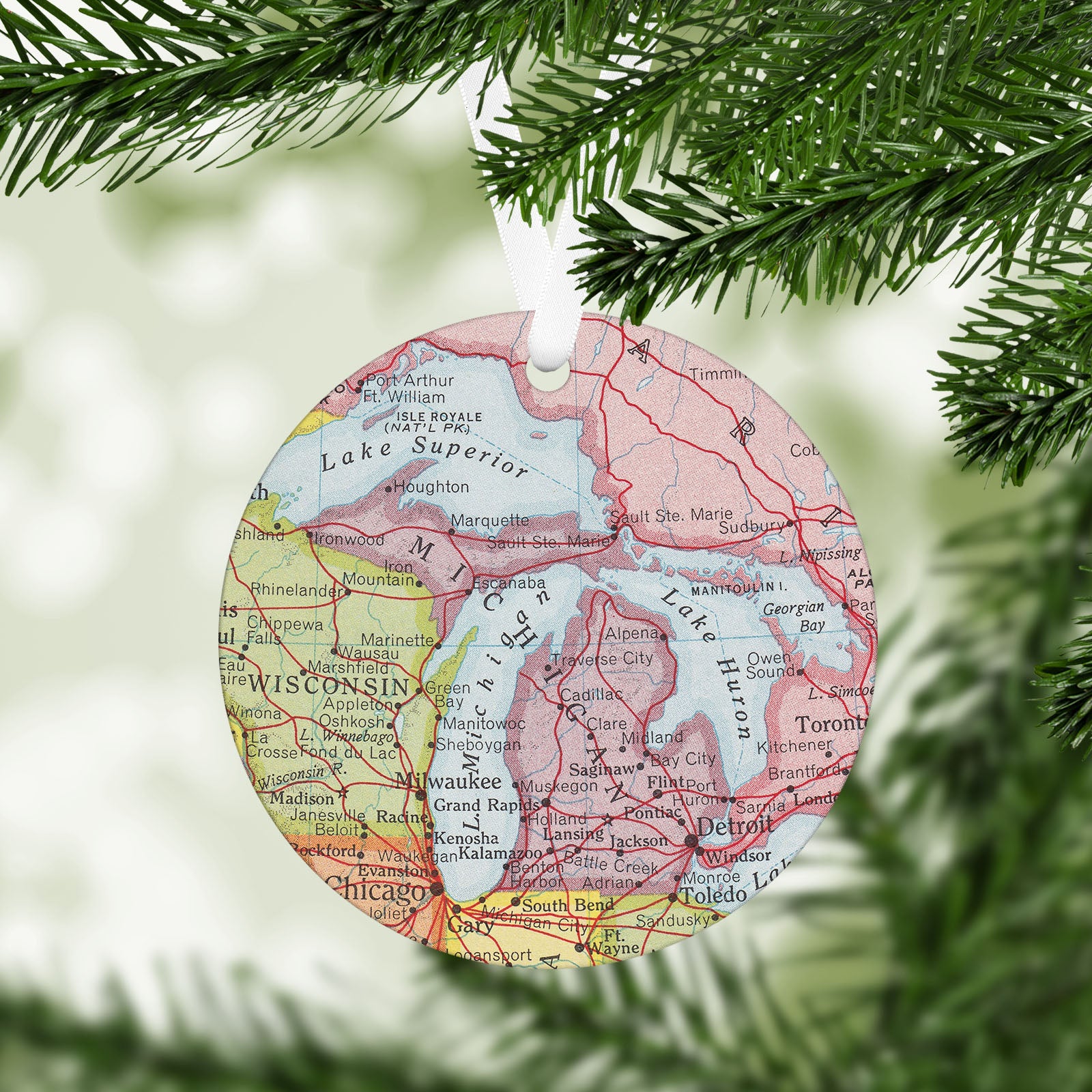 Michigan Vintage Map Ornament
