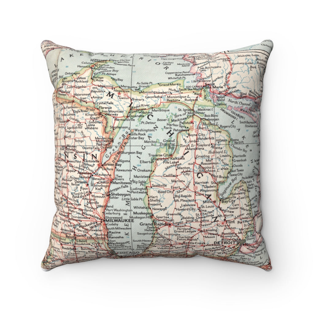 Michigan vintage map pillow