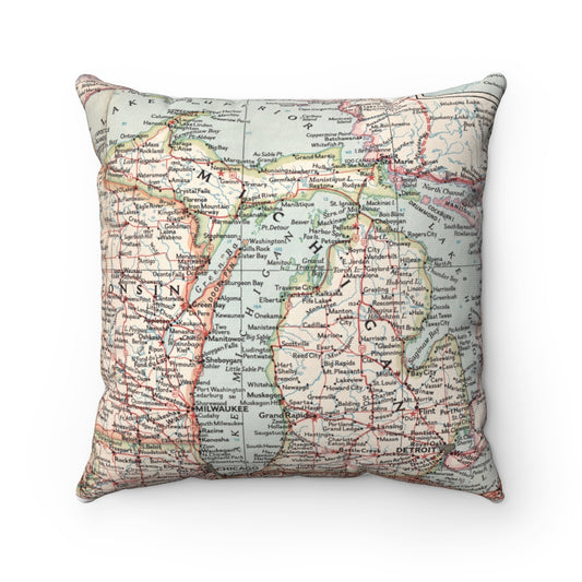 Michigan vintage map pillow
