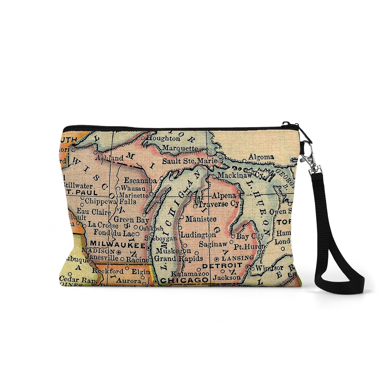 Michigan map wristlet travel pouch
