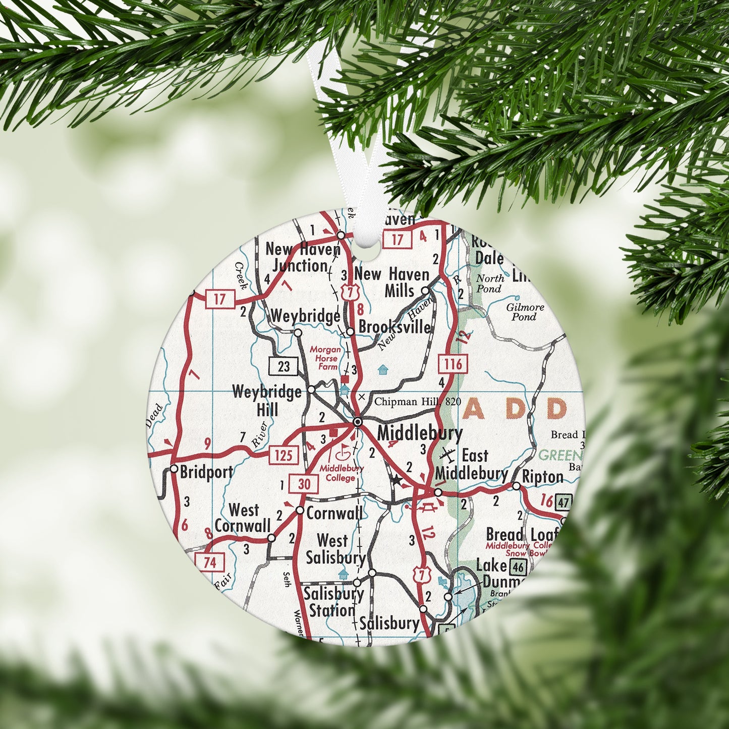 Middlebury Vermont Vintage Map Ornament
