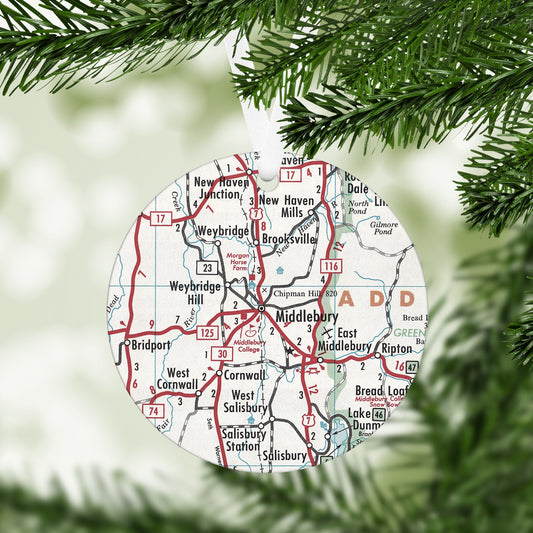 Middlebury Vermont Vintage Map Ornament