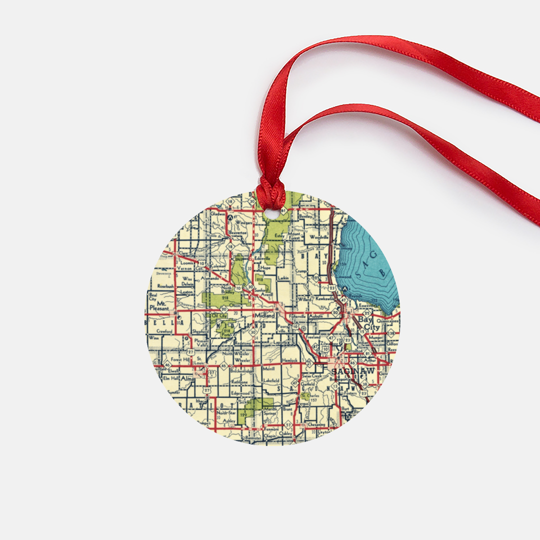 Midland Michigan Vintage Map Ornament