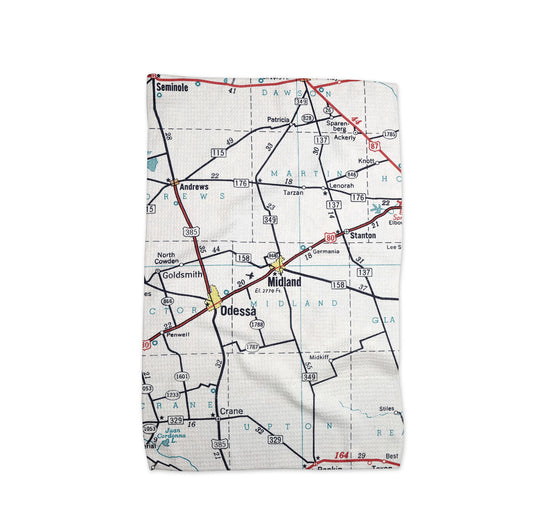 Midland Texas Vintage Map Kitchen Towel | Waffle Weave Tea Towel | Midland TX Gift