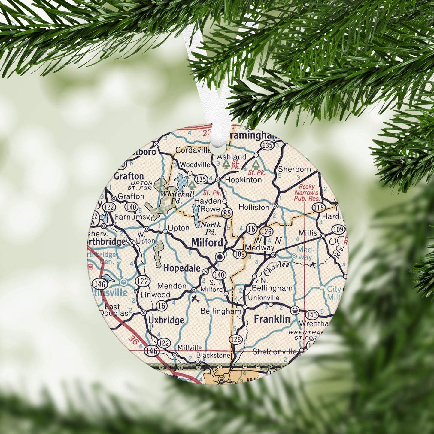Milford Massachusetts Vintage Map Ornament