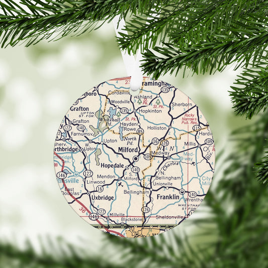 Milford Massachusetts Vintage Map Ornament