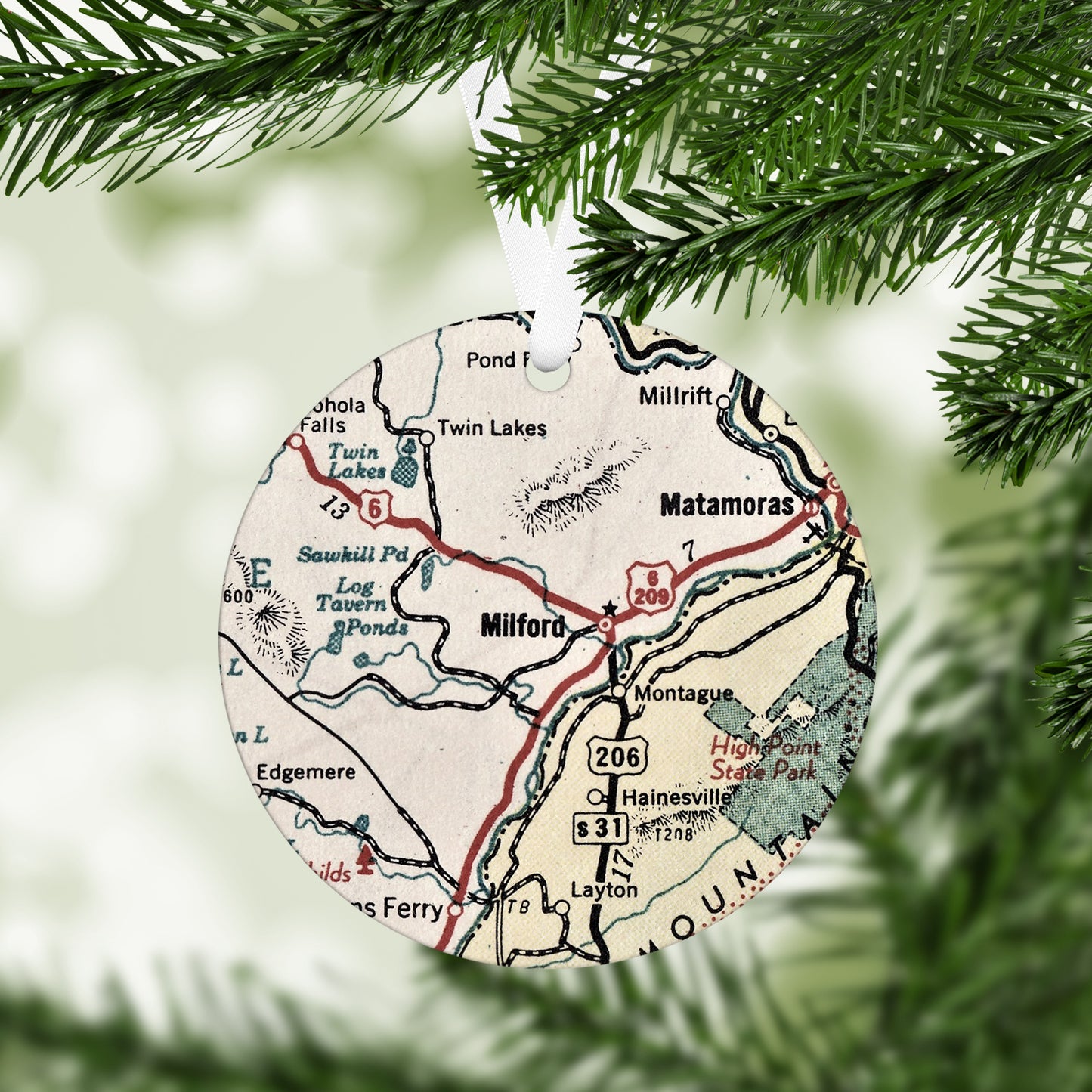 Milford Pennsylvania Vintage Map Ornament