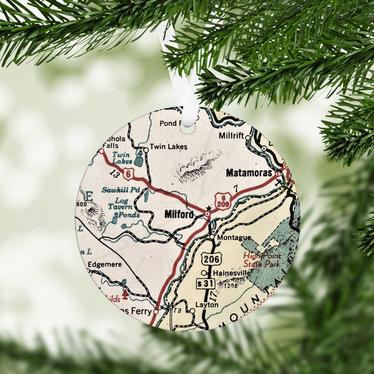 Milford Pennsylvania Vintage Map Ornament