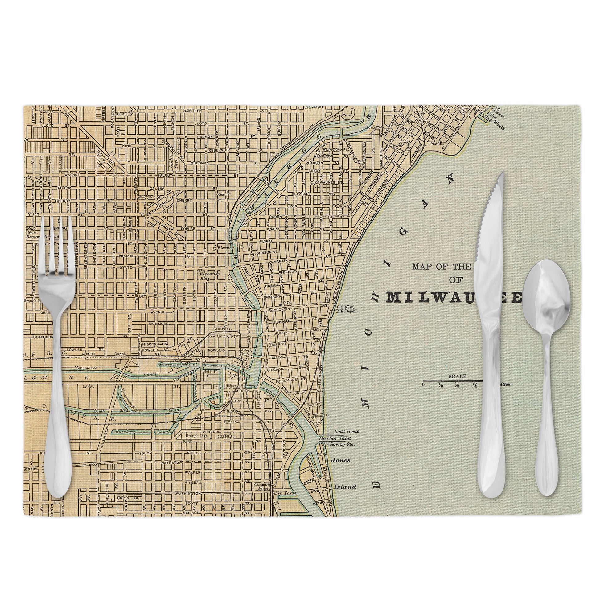 Milwaukee Wisconsin Vintage Map Placemats Set of 4