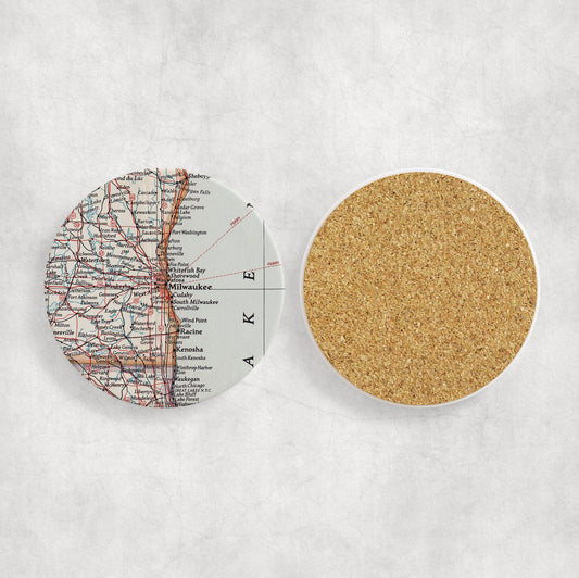 Milwaukee Wisconsin Map Coasters | Set of 4 Vintage Milwaukee Wisconsin Drink Coasters | Travel-Inspired Home Decor