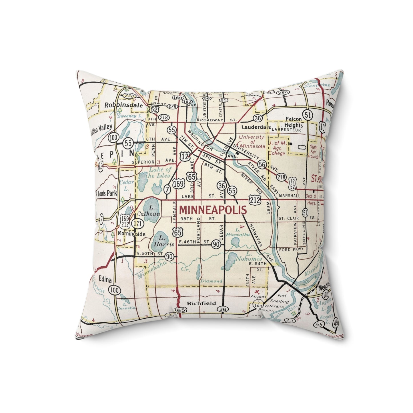Minneapolis Minnesota vintage map pillow