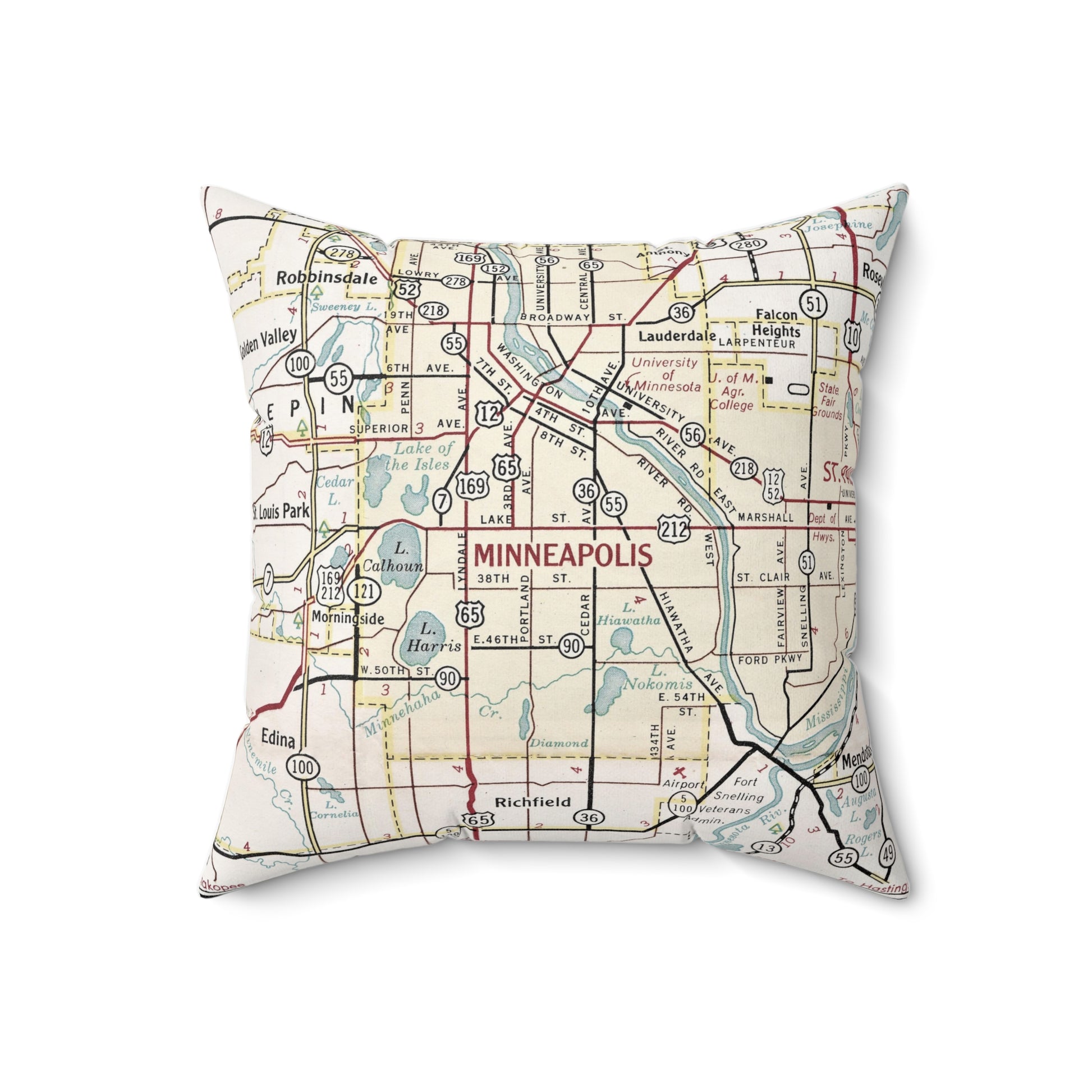 Minneapolis Minnesota vintage map pillow