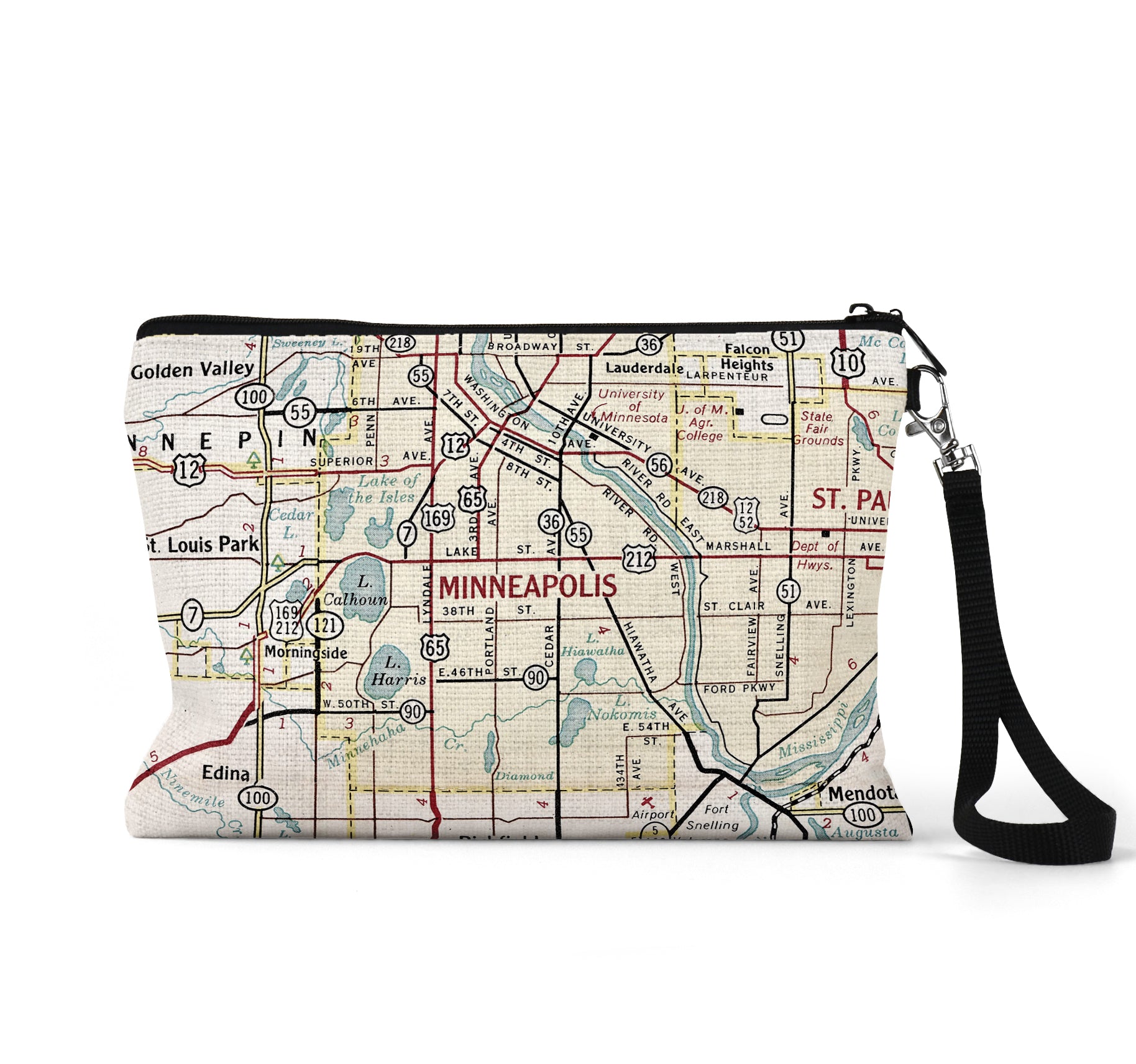Minneapolis Minnesota map wristlet travel pouch
