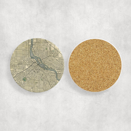 Minneapolis Minnesota Map Coasters | Set of 4 Vintage Minneapolis Minnesota Drink Coasters | Travel-Inspired Home Decor