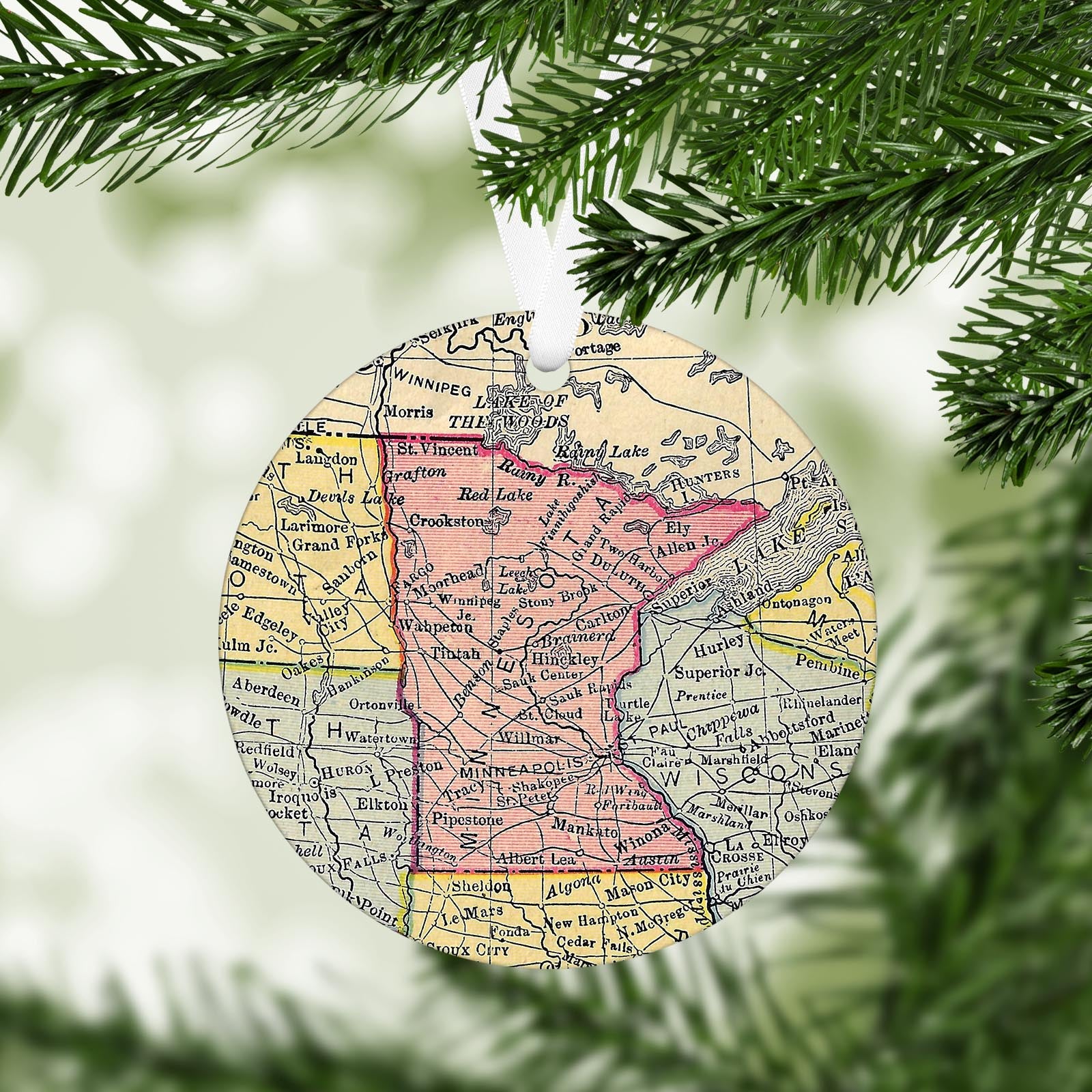Minnesota Vintage Map Ornament