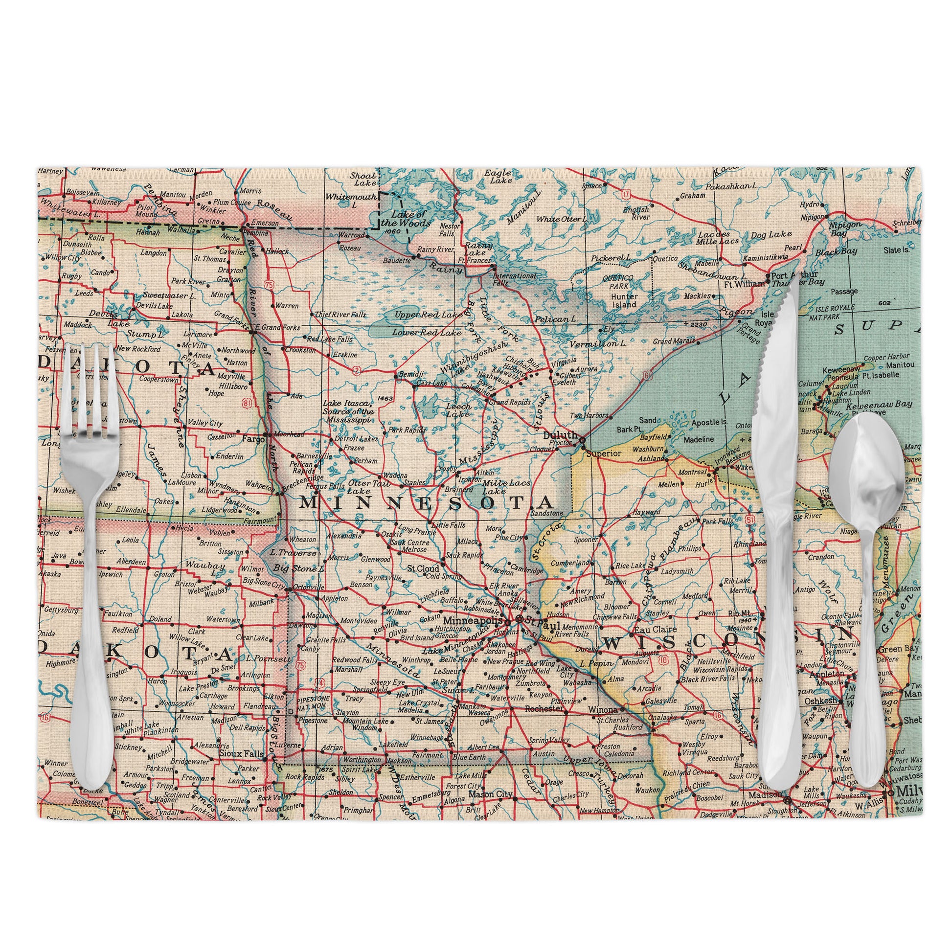 Minnesota Vintage Map Placemats Set of 4