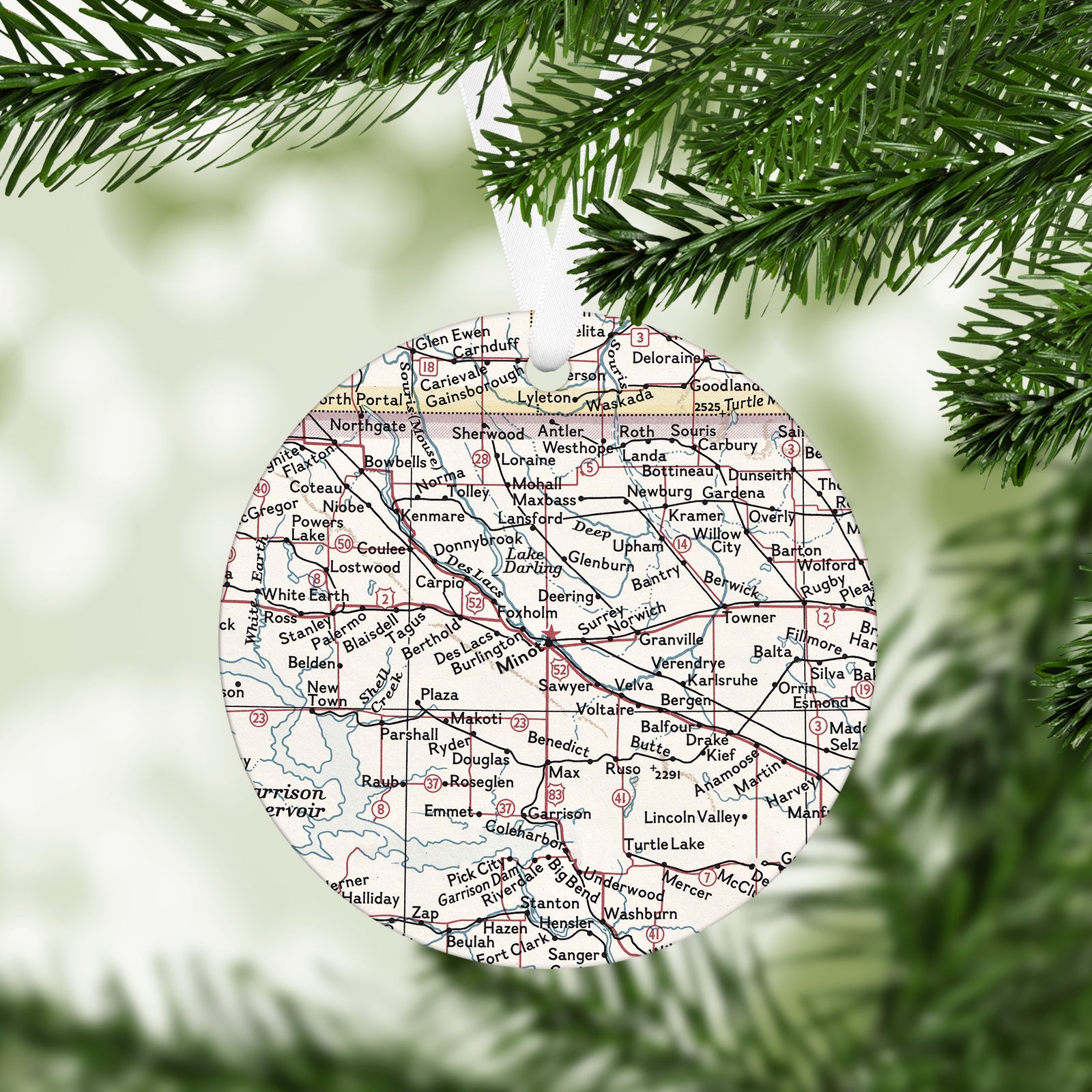 Minot North Dakota Vintage Map Ornament