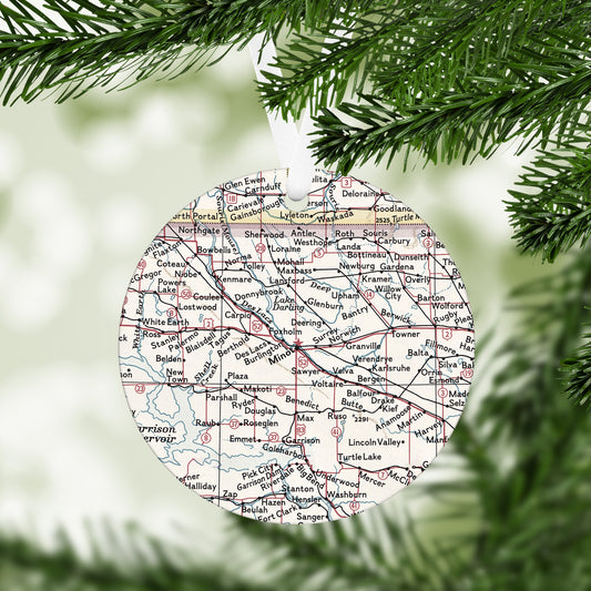 Minot North Dakota Vintage Map Ornament