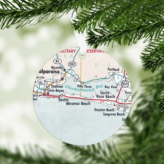 Miramar Beach Florida Vintage Map Ornament