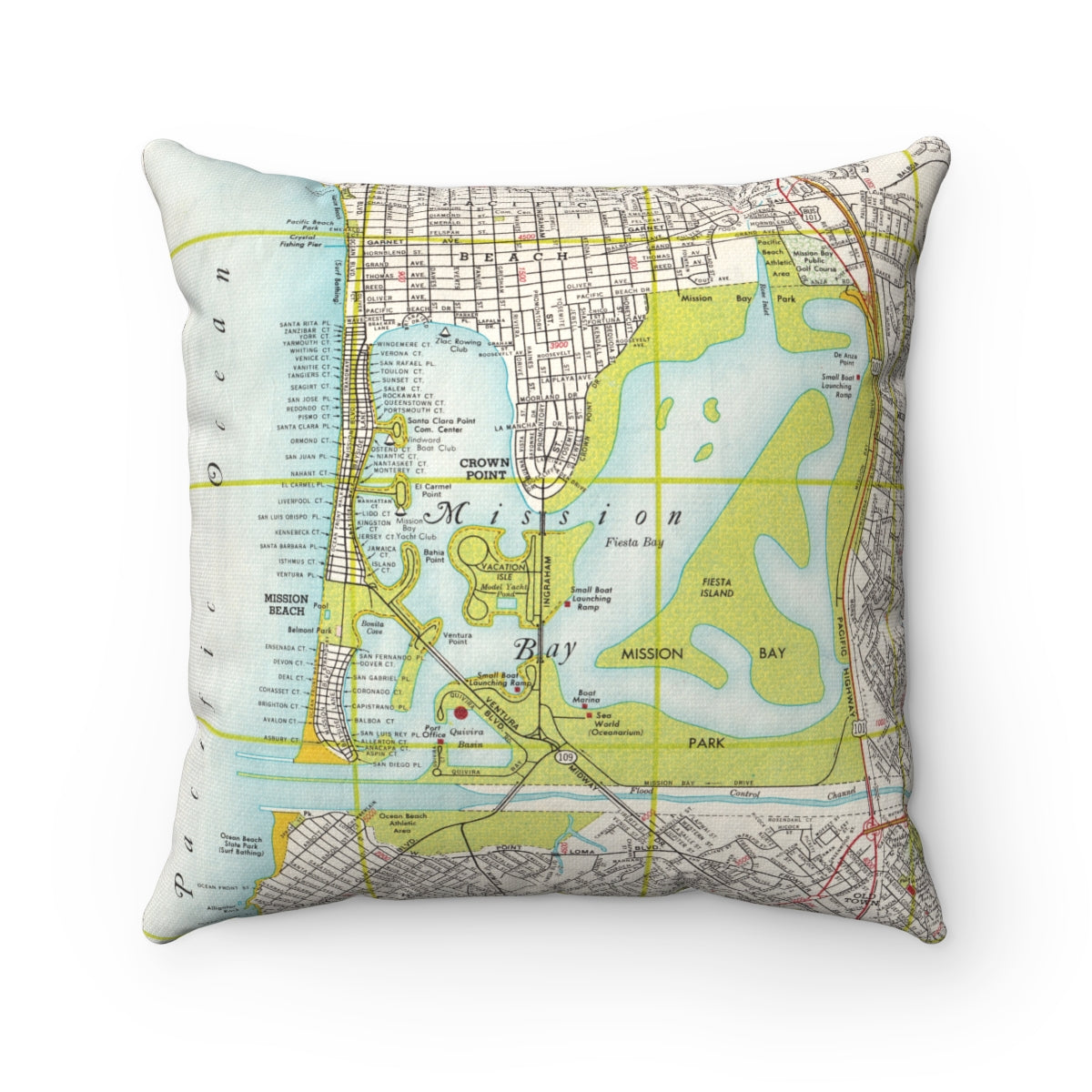 Mission Bay vintage map pillow