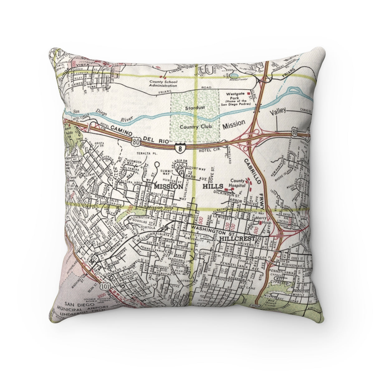 Mission Hills San Diego vintage map pillow