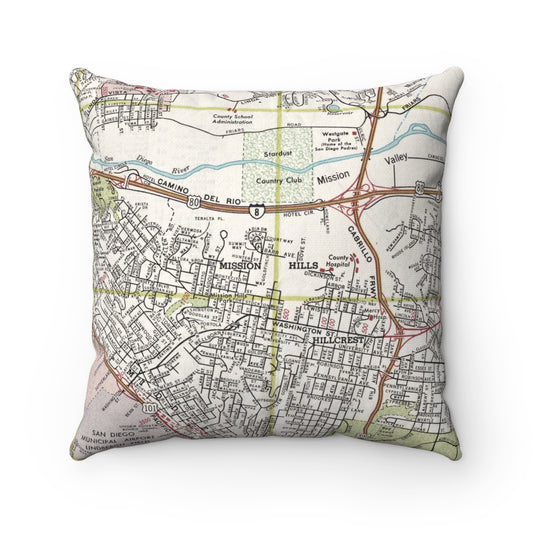 Mission Hills San Diego vintage map pillow