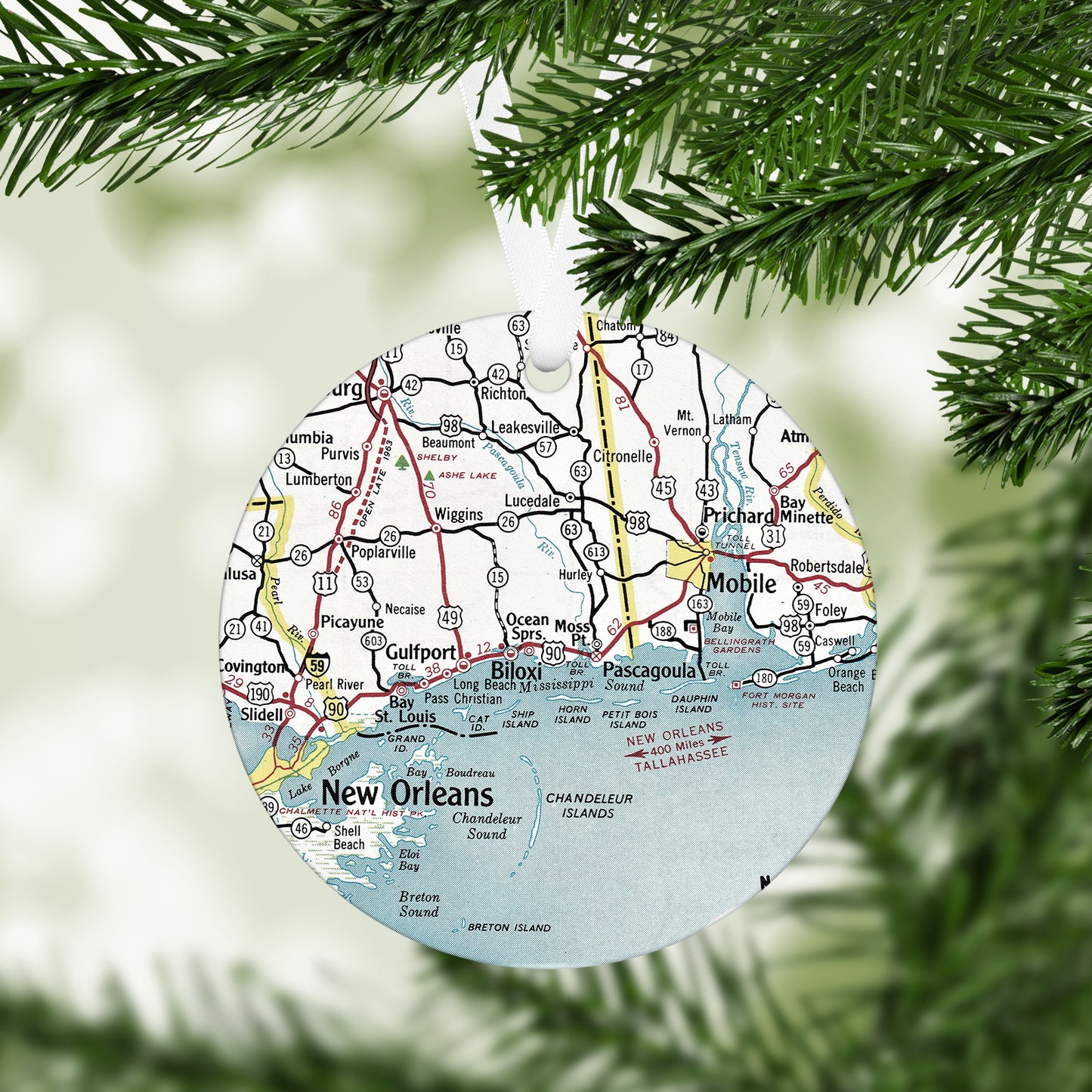 Mississippi Gulf Coast Vintage Map Ornament