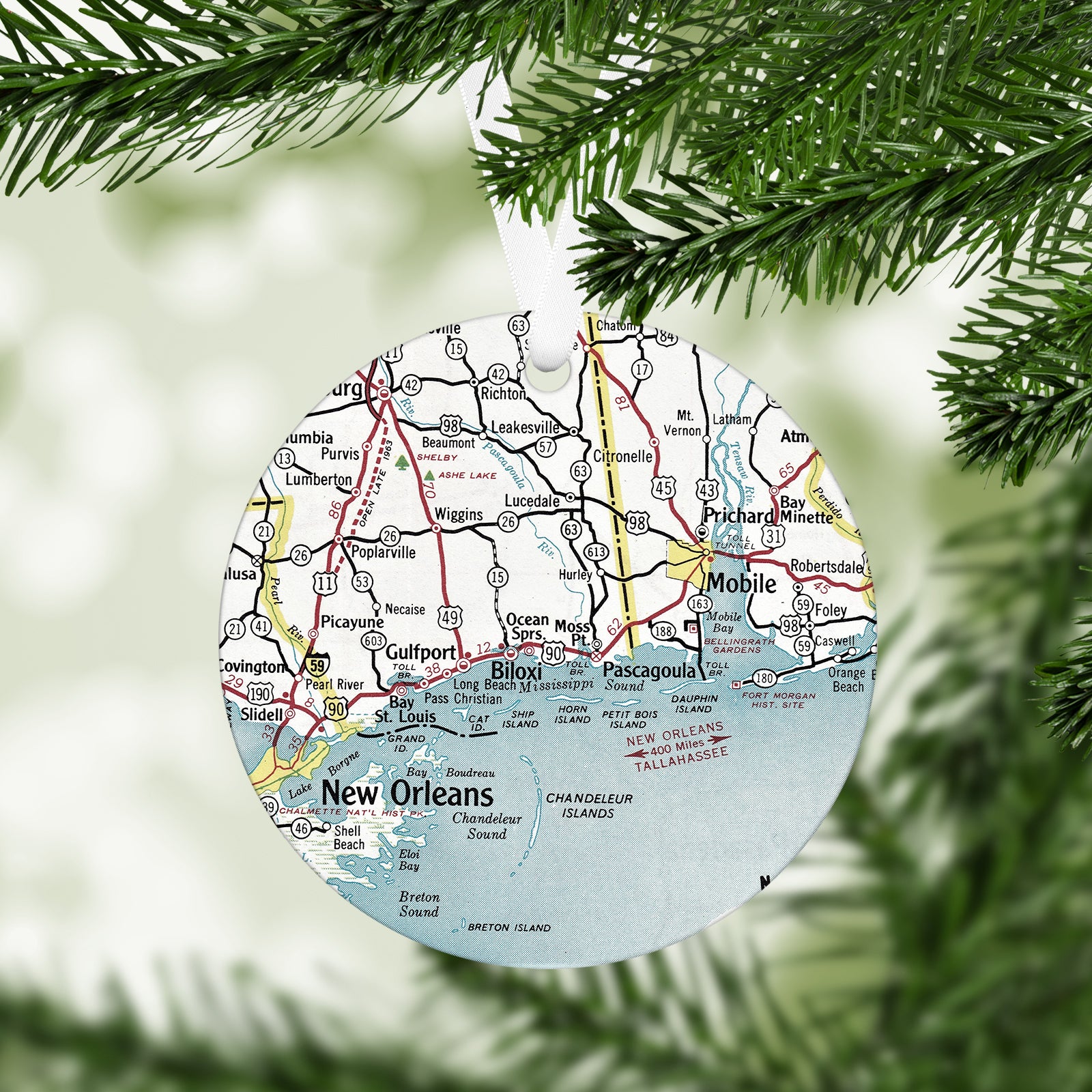 Mississippi Gulf Coast Vintage Map Ornament