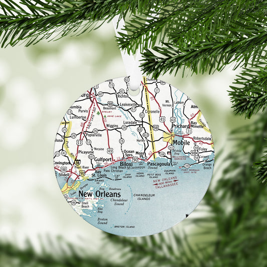 Mississippi Gulf Coast Vintage Map Ornament