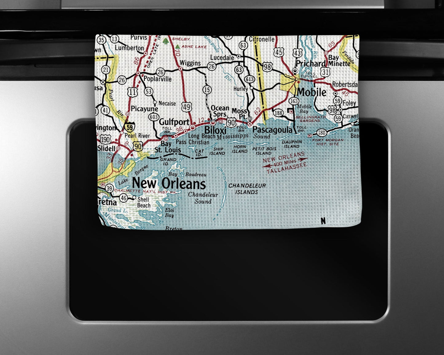 Mississippi Gulf Coast Map Tea Towel | Waffle-Weave Kitchen Towel Gift